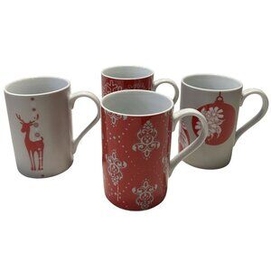 WAECHTERSBACH Winter Splendor Holiday Mugs Set Of 4 Red & White Porcelain Festiv